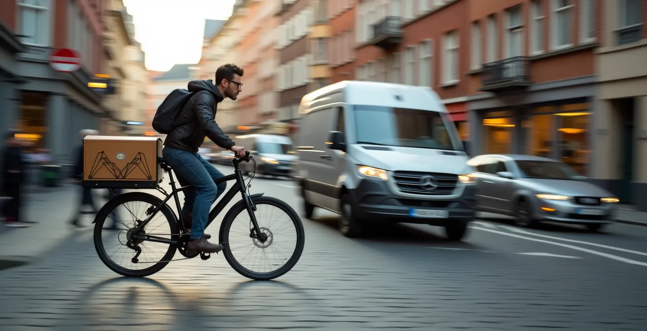 Vergelijking tussen bakfiets en bestelwagen in Brusselse binnenstad