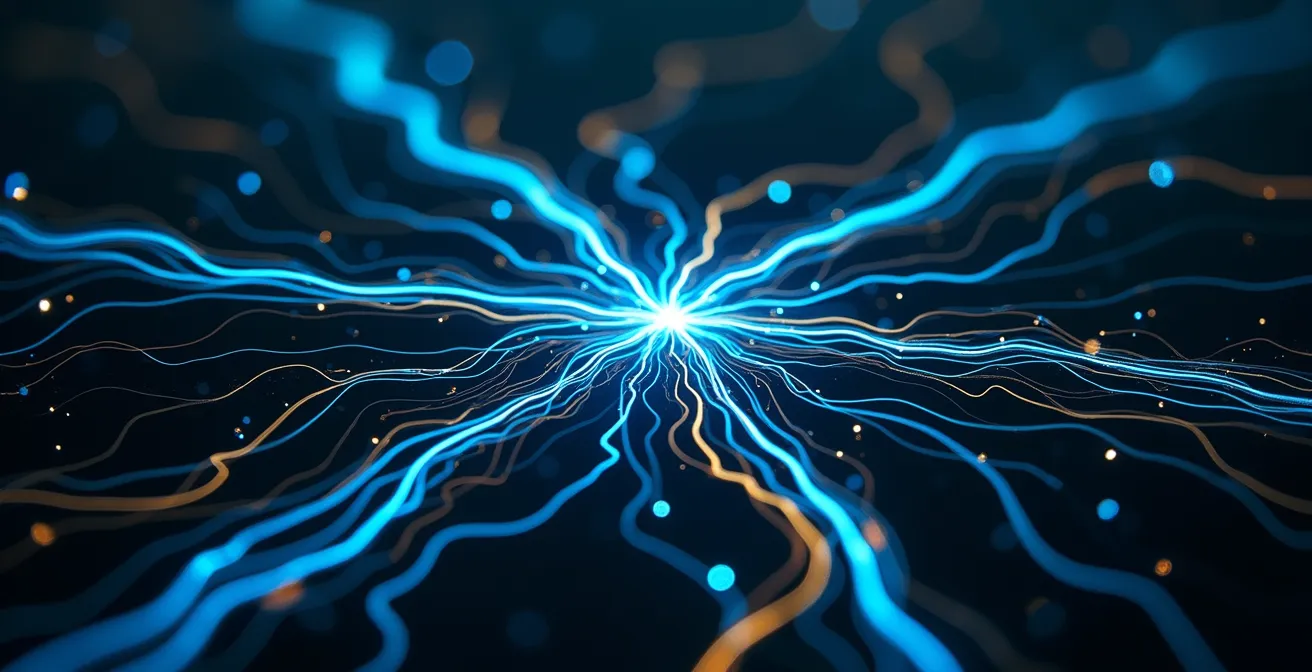 Abstract beeld van elektrisch netwerk met beveiligingselementen en datastromen