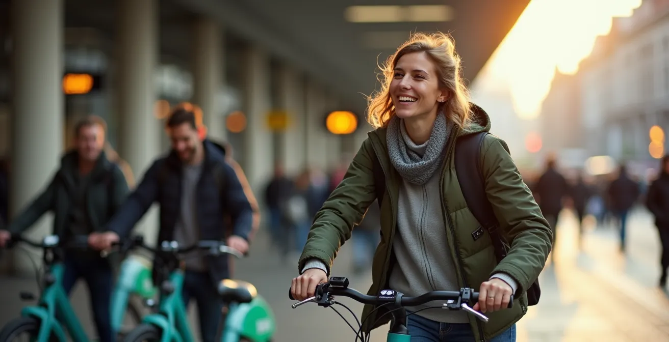 Villo! deelfietsen bij Brussels centraal station tijdens spitsuur