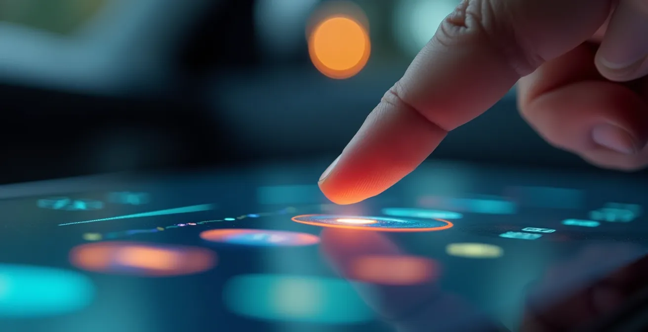 Close-up van vingers die een factory reset uitvoeren op een auto-infotainmentscherm