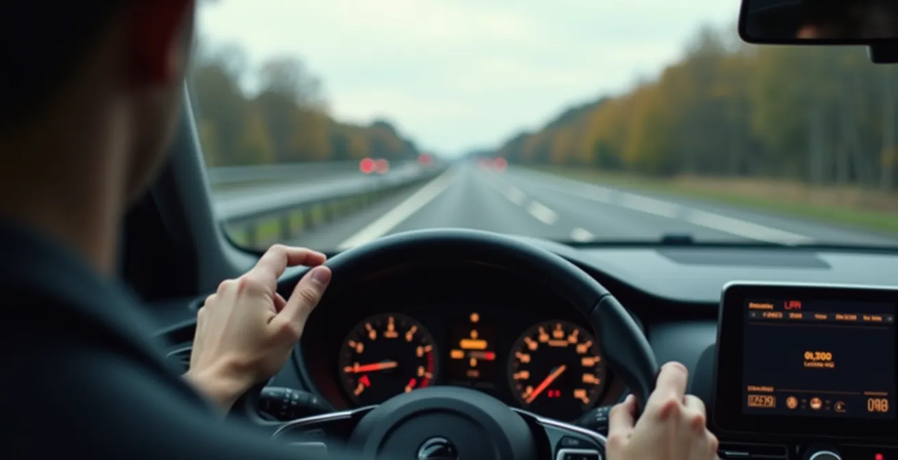 Auto rijdend op Belgische snelweg vanuit bestuurdersstoel perspectief