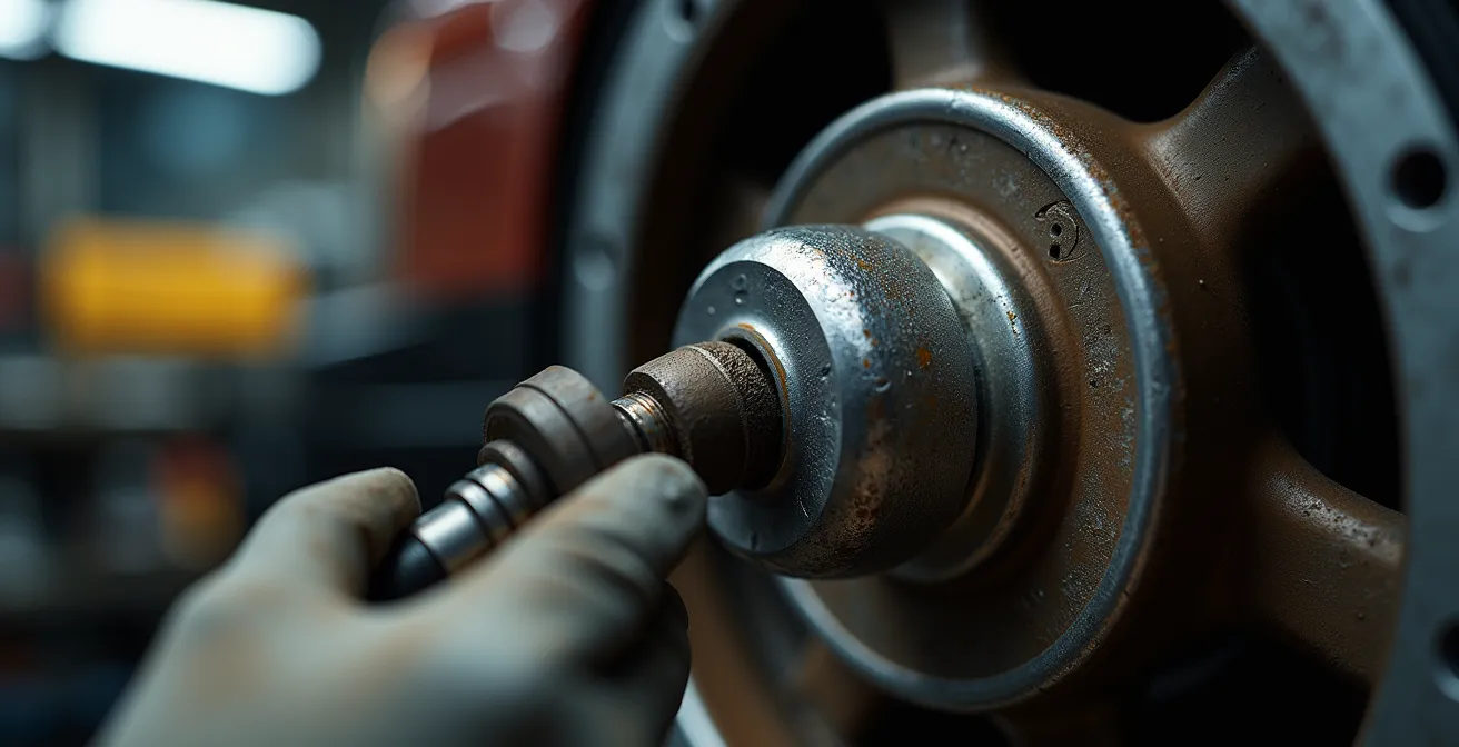 Close-up van stuurkogel tijdens montage in werkplaats