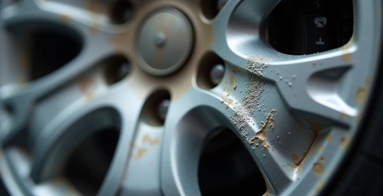 Close-up van een velg tijdens het poederlakproces in een Belgische werkplaats