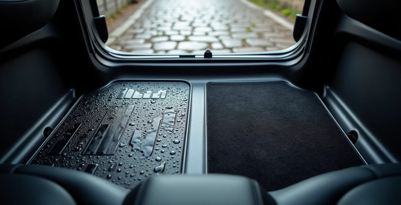 Vergelijking tussen rubberen en velours automatten op natte Belgische kasseien