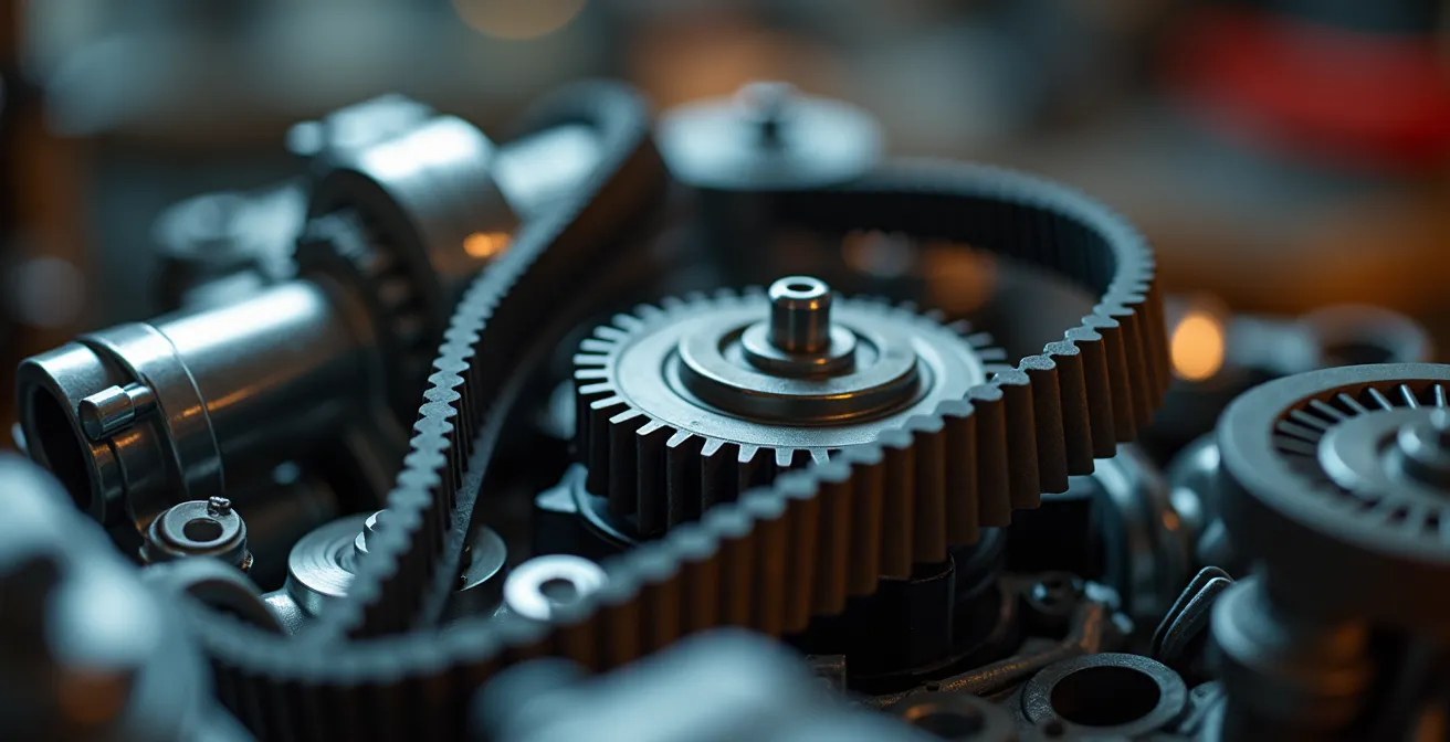 Macro opname van waterpomp en distributieonderdelen